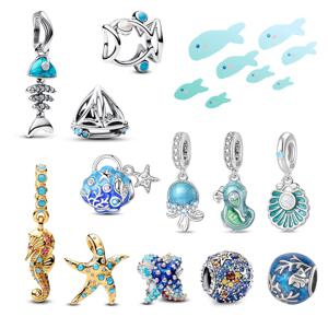 수중 세계 925 스털링 실버 바다 문어 조개 해마 불가사리 펜던트 맞는 DIY 팔찌 목걸이 부티크 선물