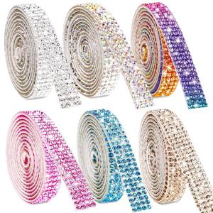 자기 접착 크리스탈 라인석 스티커, 다이아몬드 리본 DIY 스티커, 라인석 예술 공예, 자동차 전화 장식, 4 줄, 1 야드