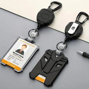 새로운 배지 홀더 Carabiner 키 체인 전술 ID 홀더 개폐식 릴 등산 버클 여러 도구 액세서리