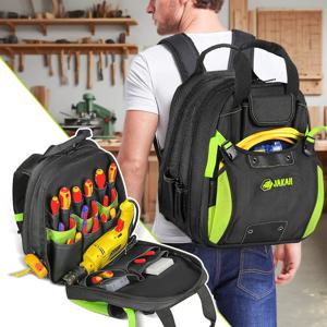 Jakah 42포켓 도구 배낭 헤비 듀티 도구 정리함, 방수 바닥, 탈착식 도구 캐리어, 전기 기술자 배낭 HL088