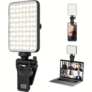 1개 충전식 자기 LED 셀카 조명, 3가지 모드 밝기 조절 가능 조명, 3000mAh,120LED, 전화/노트북/PC, 메이크업, 비디오용 클립온
