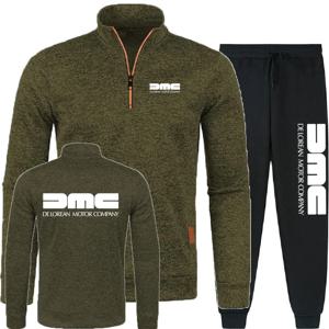 DMC 드로리안 백 투 더 퓨처 영화 DMC-12 자동차 남성 후드티 바지 투피스 세트 하프 지퍼 소프트 플리스 터틀넥 스웨터