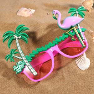 2개입 플라밍고 파티 안경 독특한 디자인 여름 해변 선글라스 하와이안 루아우 포토 부스 플라밍고 안경 파티 용품