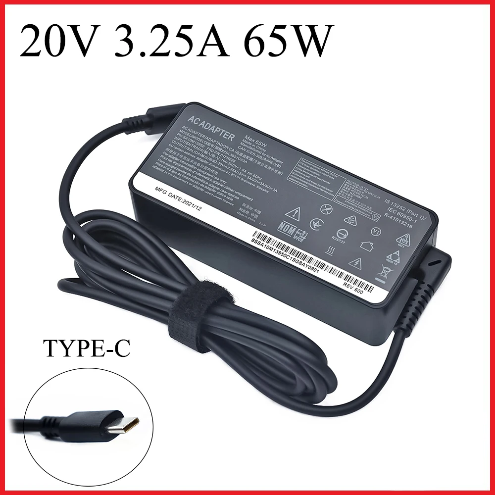 레노버 씽크패드 X1 카본 요가 X270 X280 T580 P51 P52s E480 E470 S2용 20V 3.25A 65W USB Type-C AC 노트북 전원 어댑터 충전기