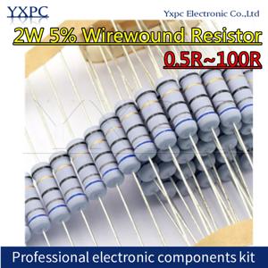 5% 권선 저항 퓨즈, 2W, 0.05R, 0.1R, 0.15R, 1R, 2.2R, 4.7R, 5.1R, 10R, 20R, 22R, 47R, 51R, 100R, 0.1, 0.22, 0.33, 0.47, 0.5, 1 옴