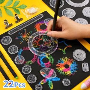 22pcs Spirograph 눈금자 세트 기하학적 눈금자 수학 룰렛 그리기 도구 학습 그림 퍼즐 장난감 Spirograph Art Tool