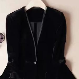 여성의 봄, 여름 복고풍 우아한 짧은 골드 벨벳 블레이저 프렌치 Stye 솔리드 컬러 루즈 v 넥 싱글 브레스트 블레이저