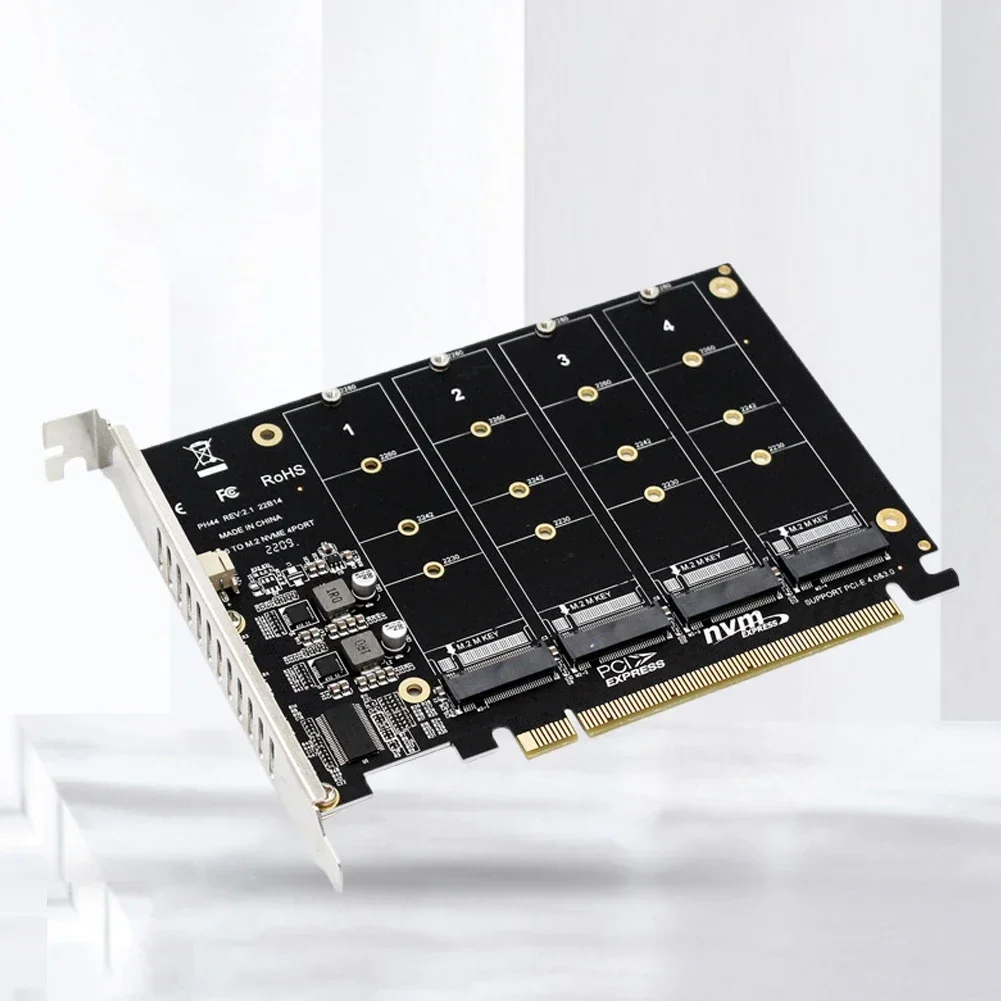 2230/2242/2260/2280 호스트 컨트롤러 확장 카드 LED 표시기 4 포트 M.2 NVME SSD-PCIE X16 어댑터 변환기 카드 지원
