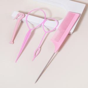 4종세트, 헤어링 도구, 고무줄 커터, 마우스 꼬리 빗, 헤어 꼬리 도구, 머리 땋기 액세서리, 포니테일 땋기 메이커