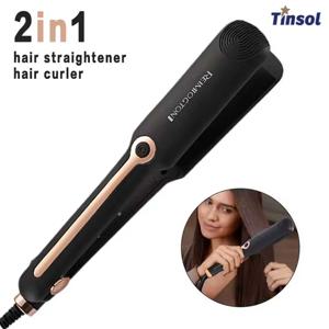 Tinsol 2-in-1 헤어 스트레이트너 컬링 아이언 세라믹 플레이트 음이온 와이드 플레이트 온도 조절 가능 헤어 스트레이트너