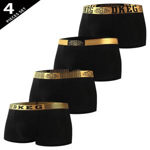 DKEG 경량 블랙 골드 남성용 면화 부드러운 실크 속옷 소년 항균 가랑이 반바지 헤드 4 피스 조합