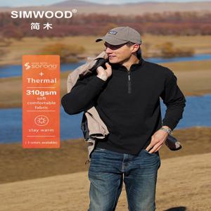 심우드 2025 가을 신상 레귤러 핏 경량 310gsm 소로나 보온 원단 하프 집업 스웨트셔츠 남성 풀오버