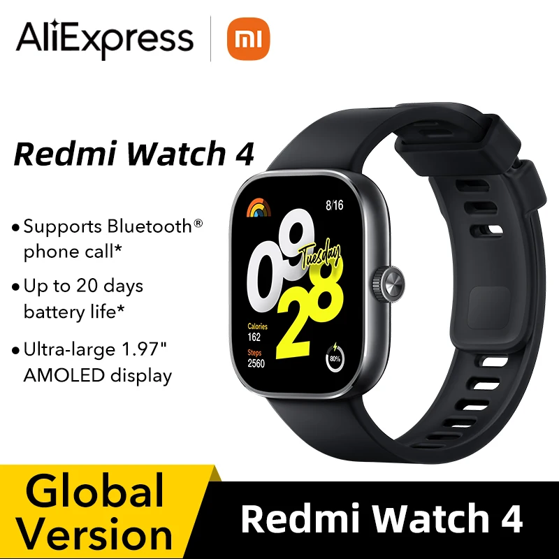 재고 글로벌 버전 Redmi Watch 4 스마트 워치, 초대형 1.97 인치 AMOLED 디스플레이, 배터리 수명 20 일, 지지대 5 시스템
