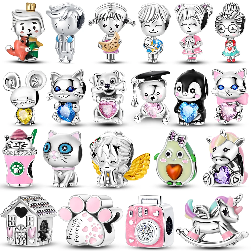 실버 도금 귀여운 동물의 매력 펜던트 사랑스러운 펭귄 아보카도 매달려 매력 비즈 맞는 팔찌 팔찌 목걸이 여성 쥬얼리