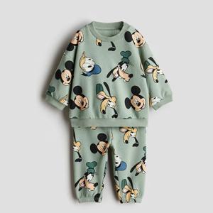디즈니 가을 아기 옷 세트 어린이 티셔츠 + 바지 어린이 긴 소매 면화 스웨터 셔츠 Tracksuits 느슨한 스타일 아동복