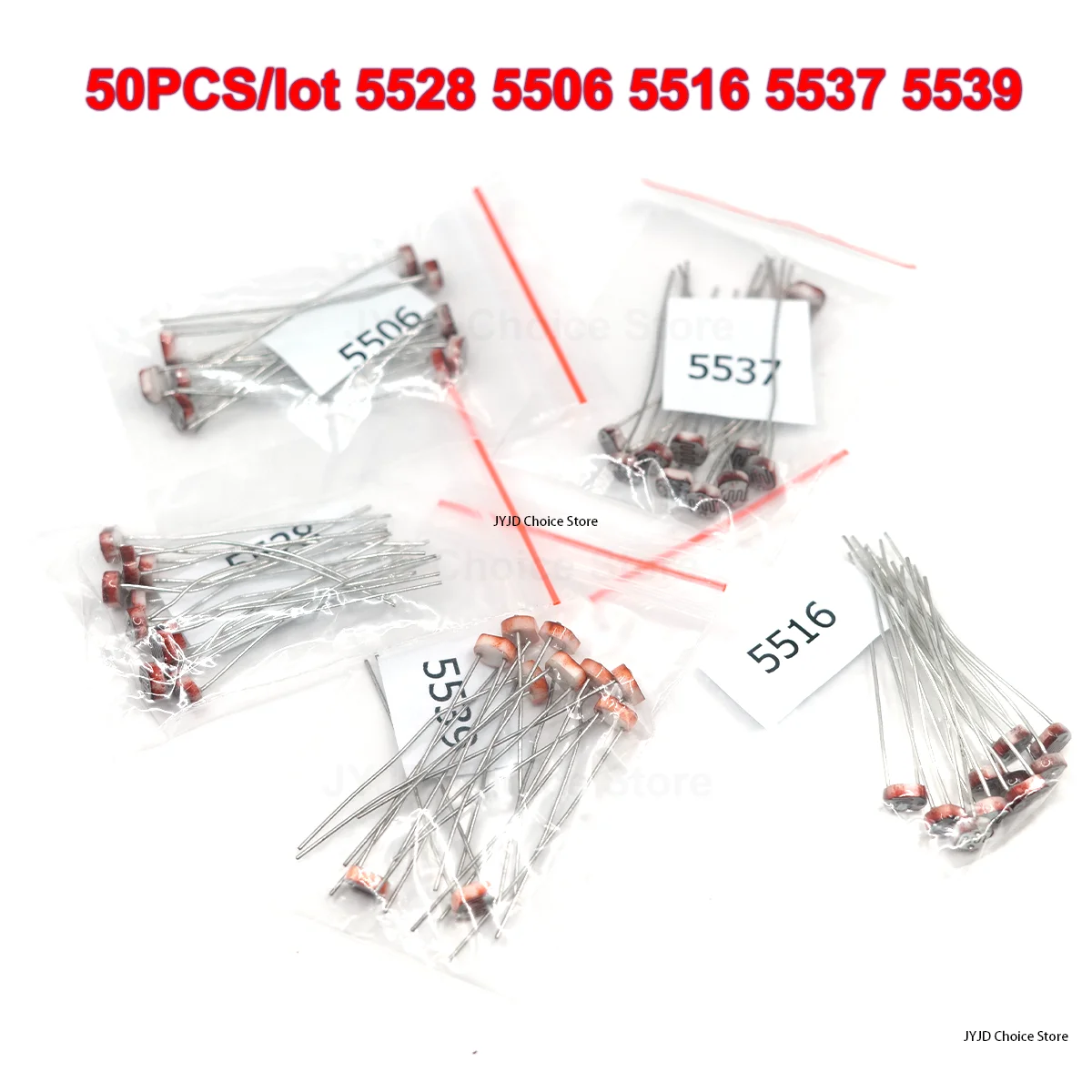 50 개/몫 LDR 사진 감광 저항기 광전 포토 레지스터 5528 5506 5516 5537 5539 GL5528 Arduino 용
