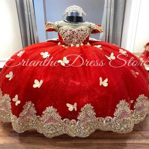 결혼식을위한 붉은 꽃의 소녀 드레스 3D Applique 레이스 Tulle 푹신한 아이 생일 파티 첫 성찬식 공 가운 맞춤형