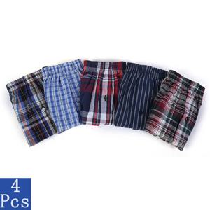 4 개/몫 남자 100% 코 튼 수면 속옷 속옷 복서 반바지 캐주얼 격자 무늬 편안한 Homewear 스트라이프 비치 팬티