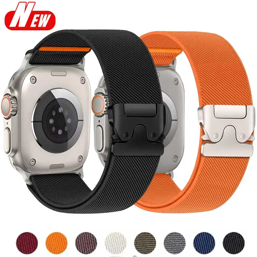 Apple Watch Ultra 2 밴드 용 나일론 스트랩 49mm 10 9 8 7 45mm 41mm 44mm 46mm 42mm IWatch 시리즈 6 SE 용 땋은 탄성 팔찌