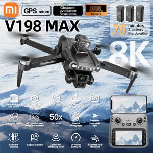Xiaomi V198MAX GPS 드론 8K 전문 카메라 공중 FPV 브러시 레이저 장애물 대형 스크린 원격 제어 접이식 드론