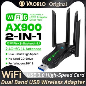 AX900 WIFI6 USB 어댑터 2 IN 1 블루투스 5.4 듀얼 밴드 2.4G&5GHz 900Mbps WiFi 6 802.11AX 고속 무선 네트워크 카드 수신기 동글 4개 안테나 USB3.0 WIN 10/11 드라이버 무료