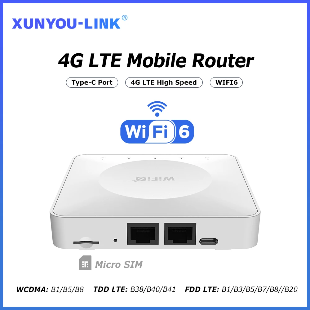 4G LTE 라우터 WiFi 6 SIM 카드 모뎀 지원 32 장치 연결 아시아 아프리카 유럽을 위한 모바일 무선 라우터 Typc-C 인터페이스