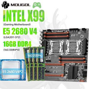 MOUGOl X99 듀얼 CPU 게이밍 메인보드 세트 인텔 제온 E5 2680 V4 & DDR4 64GB (4*16GB) LGA2011-3 M.2 NVME 서버 컴퓨터 호스트용
