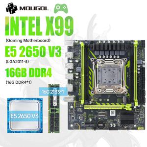 MOUGOL 새로운 X99 P4 마더보드 세트, Intel Xeon E5 2650 V3 CPU 및 게임용 컴퓨터용 듀얼 채널 DDR4 16Gx1 2133MHz ECC RAM 포함