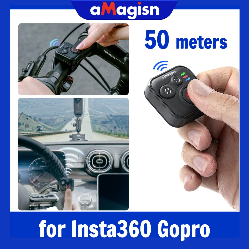 액션 카메라용 aMagisn 블루투스 셔터 리모컨, 50m 범위 및 96시간 배터리, 고프로 인스타360 액세서리용 리모컨