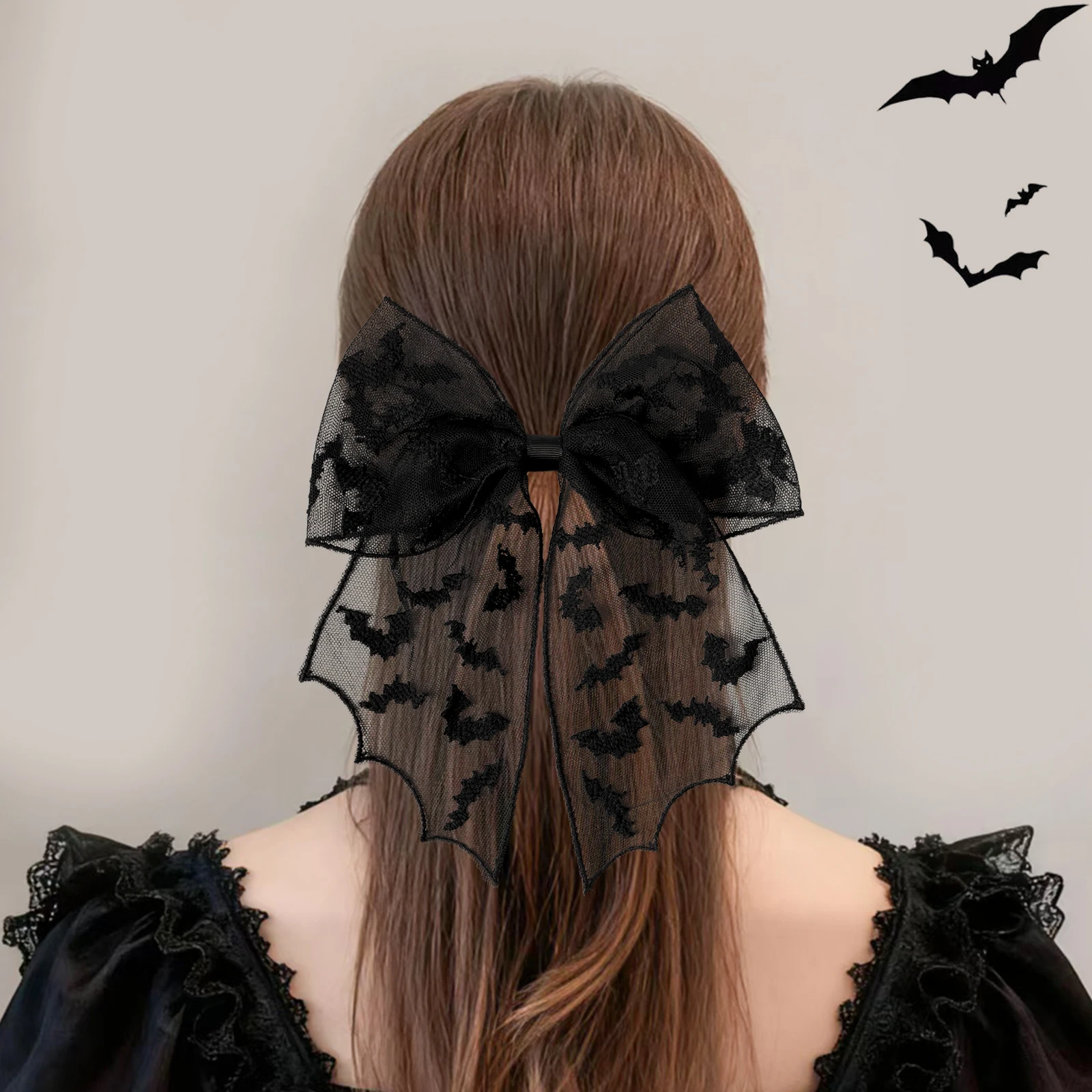 할로윈 박쥐 리본 헤어 클립 소녀 코스프레 공포 헤어 액세서리 박쥐 자수 베일 액세서리 축제 파티 드레스업