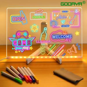 야간 조명이있는 LED 노트 보드 다채로운 7 펜 DIY 아크릴 메시지 보드 어린이를위한 어린이 그림 보드 생일 선물