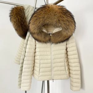 OFTBUY 플러피 재킷 여성용 리얼 퍼 재킷 후드 슬림 리얼 폭스 퍼 칼라 2025 신상 겨울 숏 여성용 화이트 덕 다운 코트