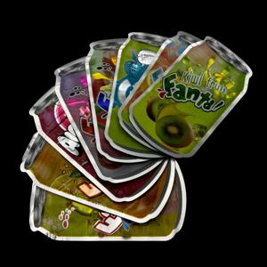 50개 3.5g 방수 백 빈 재사용 가능 냄새 차단 지퍼 잠금 플라스틱 마일라 백 레이저 음료 캔 모양 식용 파우치