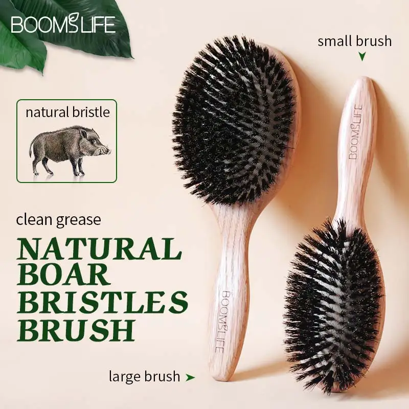 BOOMSLIFE 멧돼지 강모 헤어 브러시 여성용 빗 헤어 우드 헤어 브러시 Detangle Straightener Brush 헤어 빗 이발사 액세서리