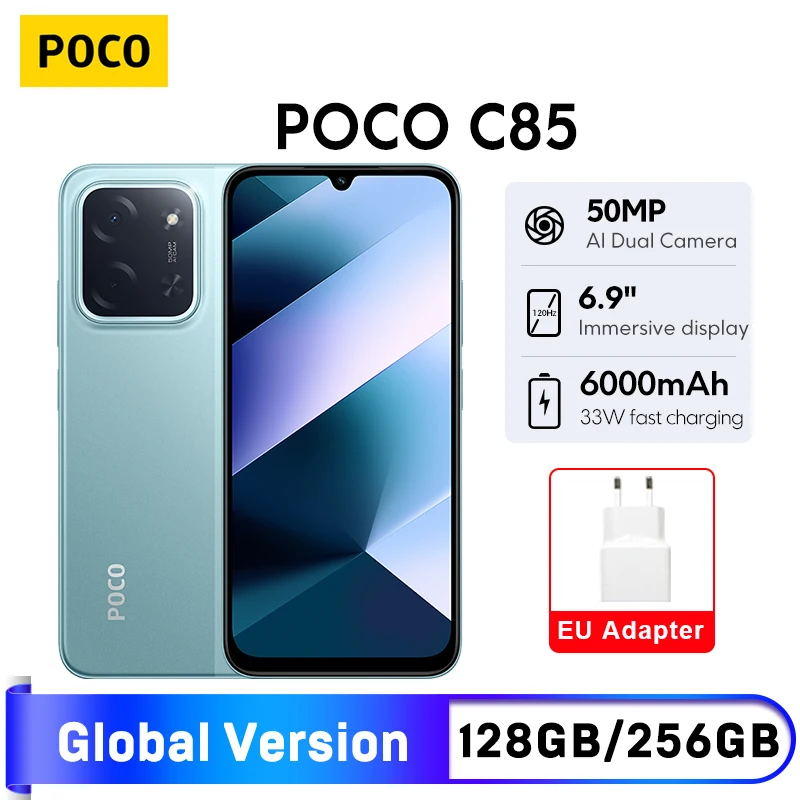 POCO C85 글로벌 버전 스마트폰 128/256GB 헬리오 G81-울트라 6000mAh 배터리 6.9인치 디스플레이 50MP 카메라 33W NFC