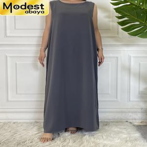겸손한 abaya femme 캐주얼 vestido 모든 경기 민소매 내부 드레스 여성을위한 이슬람 맥시 가운 caftan 모로코 이슬람 의류