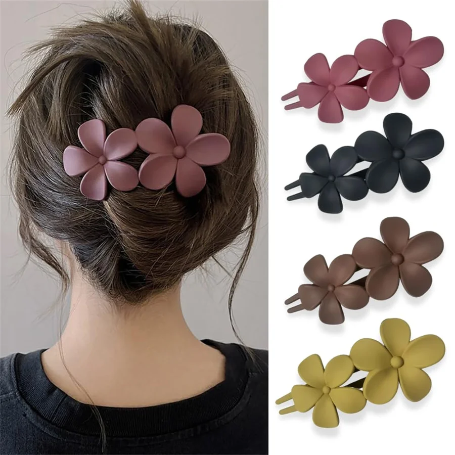 4Pcs 꽃 헤어 클립 매트 프렌치 헤어 자용 검은 꽃 머리핀 헤어 클로 클립 미끄럼 방지 헤어 클램프 잡아 우아한 헤어 A