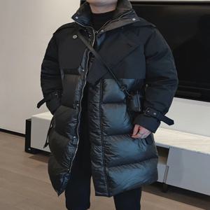 남성용 롱 오버니 두꺼운 다운 코튼 재킷 겨울 패션 아우터웨어 청년 팝 스타일 지퍼 클로저 따뜻한 솔리드 컬러