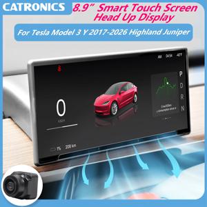 CATRONICS 8.9인치 헤드업 디스플레이 테슬라 모델 3 Y 2017-2026 하이랜드 주니퍼 안드로이드 오토 카플레이 HUD OTA 업데이트 에어벤트