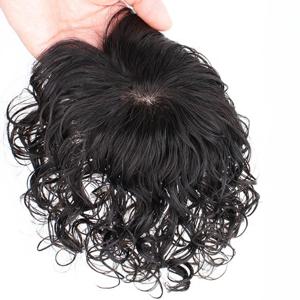 3 클립 인간의 머리카락 자연 색상/다크 브라운 여성 토퍼 곱슬 스타일 토퍼 헤어 피스 탈모 볼륨 커버 회색 머리