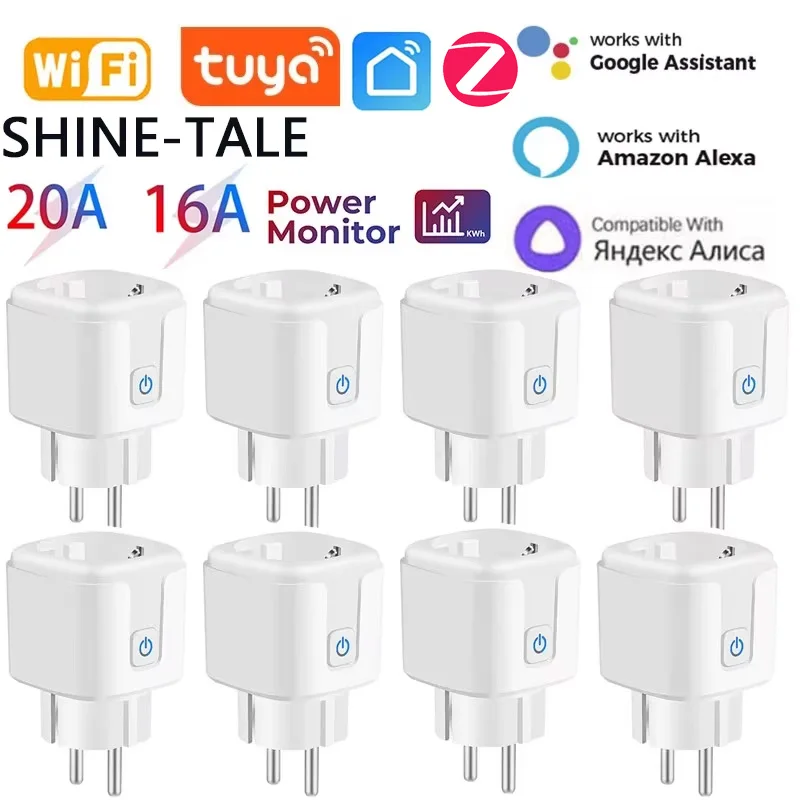 Tuya 스마트 WiFi/Zigbee 플러그 소켓 EU 콘센트 16A/20A(전원 모니터링 타이머 기능 포함) 음성 제어 Alexa Google Home Alice