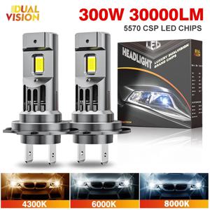 300W 터보 H7 H11 LED 헤드라이트 전구 CANBUS 라이트 30000LM H4 9012 9005 HB3 9006 미니 램프 5570 CSP 무선 자동차 LED 팬 포함