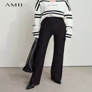 AMII 여성용 미니멀리스트 편안한 플레어 레깅스, 플리스 자수, 슬리밍 블랙 팬츠, 2024 겨울 12424095