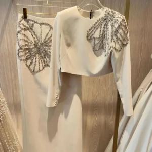 맞춤형 우아한 복잡한 저지 구슬 장식 스트레이트 스쿠프 넥 미디 드레스 맞춤형 행사 드레스 사이즈 사용 가능