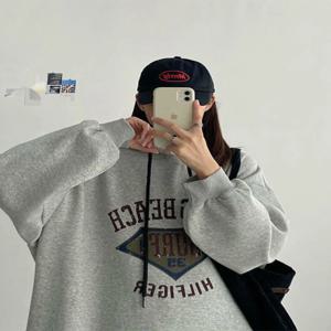 플러스 사이즈 여성용 플리스 안감 후드 원피스, 몸매를 가려주는 레터링, 레이지 스타일, 가을 겨울 루즈핏 원피스, A라인 스커트