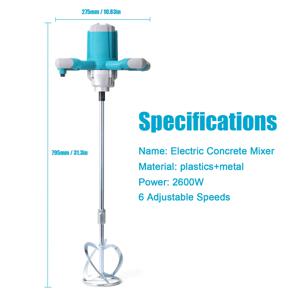 2600W 전기 콘크리트 믹서 휴대용 핸드 헬드 콘크리트 시멘트 믹서 6 속도 조절 가능한 혼합 기계 Thinset 모르타르 그라우트 Pl