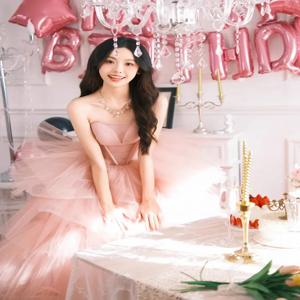 핑크 롱 튤 이브닝 가운 성인 생일 공주 드레스 볼 고급스러운 느낌 퍼프 스커트 스트랩리스 웨딩 파티 공연용