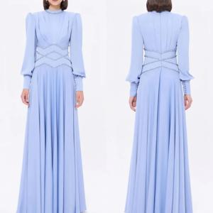 맞춤형 절묘한 클래식 저지 버튼 라인 석 A 라인 하이 칼라 롱 드레스 맞춤형 행사 드레스 사이즈 사용 가능