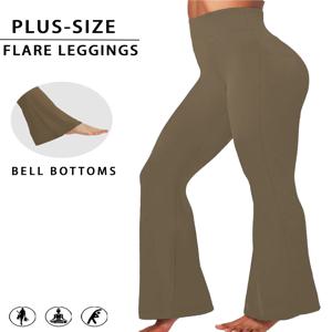 플러스 사이즈 여성용 슈퍼 소프트 하이 웨이스트 플레어 바지, 레깅스 배 컨트롤 소프트 부츠 레그 벨 바닥 러닝