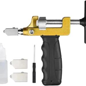 1개 2 in 1 수동 유리 타일 커터 수공구 세트 (유리, 세라믹 타일, 유약 타일 절단용 텅스텐 스틸 블레이드 2개 포함)